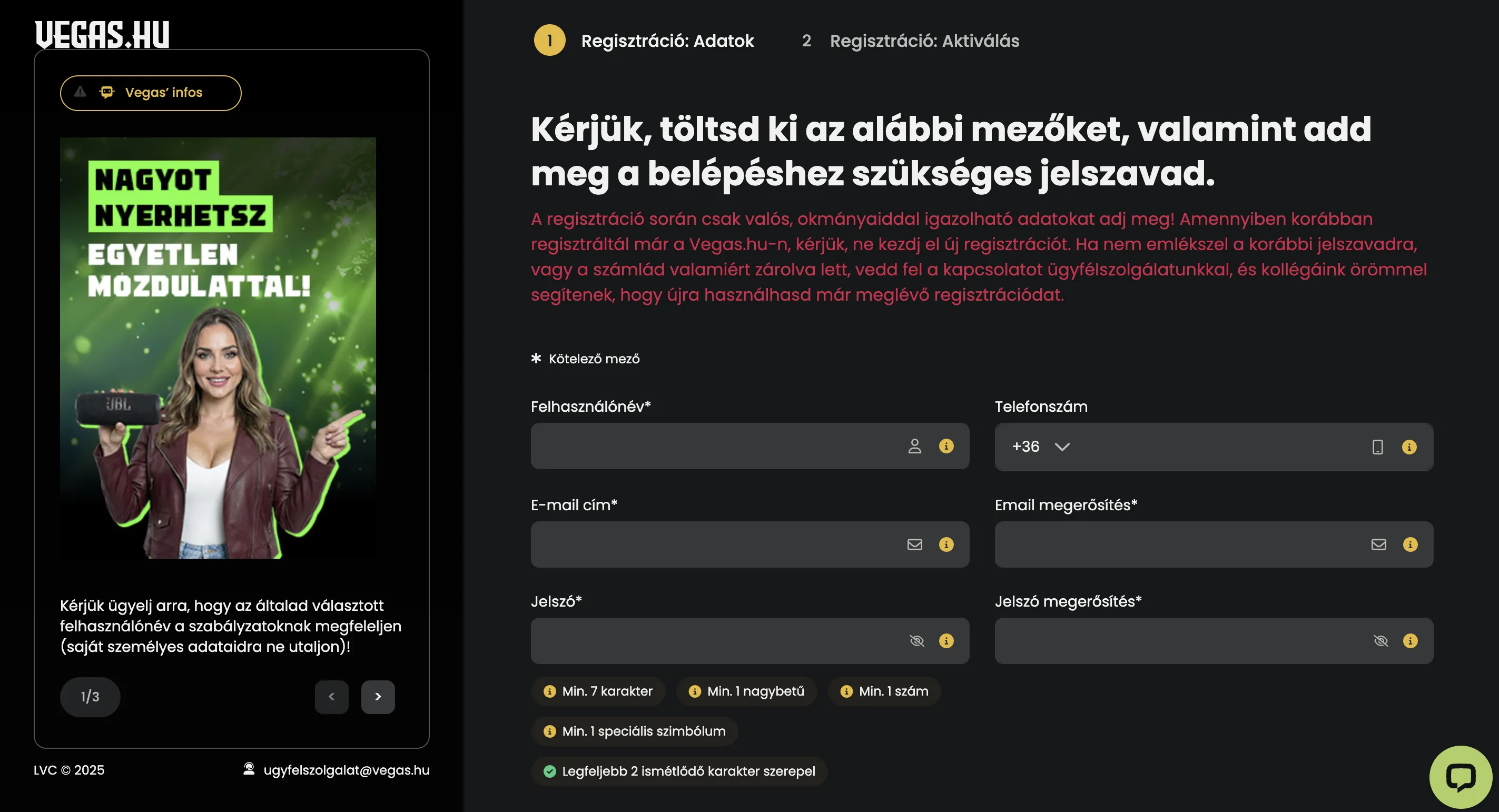 Regisztráció és visszaigazolás